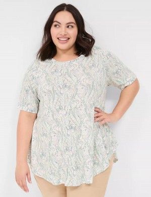 Women Lane Bryant Max Swing Perfect Sleeve Crew-Neck Tee T Shirts Cream Green | AOA394EH