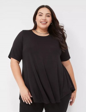 Women Lane Bryant Max Swing Perfect Sleeve Crew-Neck Tee T Shirts Black | MPU4794PH