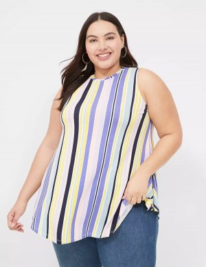 Women Lane Bryant Max Swing Sleeveless High-Neck Tunic T Shirts Purple Multicolor Stripes | ZXP2754UC