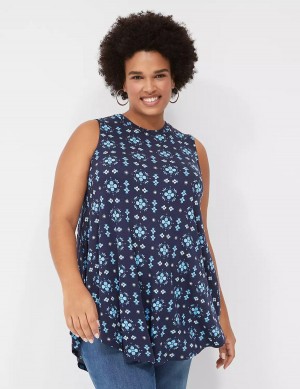 Women Lane Bryant Max Swing Sleeveless High-Neck Tunic T Shirts Dark Blue | ZJN9114SC