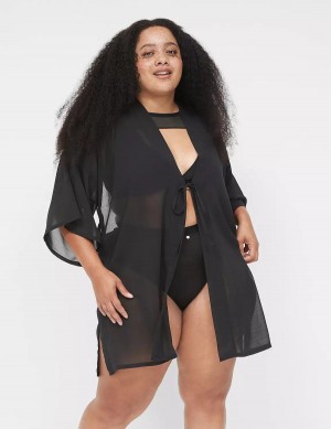 Women Lane Bryant Mesh Backless Kimono Dress Black | LVS4265PA