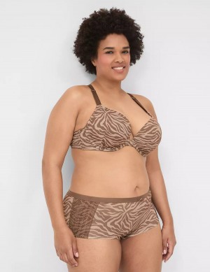 Women Lane Bryant No-Show Boyshort With Lace Trim Briefs Deep Grey Brown | BFD8493PN