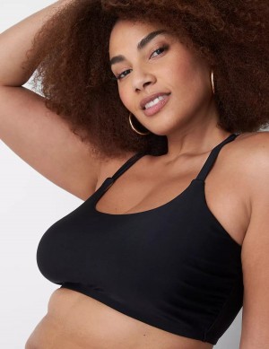 Women Lane Bryant No-Wire Scoop-Neck Swim Bikini Top Black | EGB298NF