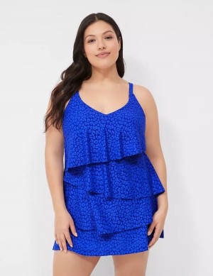 Women Lane Bryant No-Wire Three-Tier Tankini Bikini Top Blue | LNQ329QU