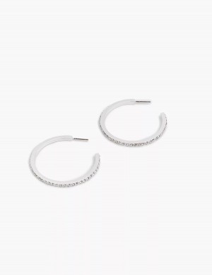 Women Lane Bryant Pave Layered Hoop Earrings Silver | YSO3234QQ