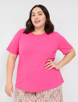 Women Lane Bryant Perfect Sleeve Crew-Neck Tee T Shirts Pink | ZIP9341DR