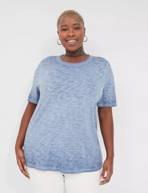 Women Lane Bryant Perfect Sleeve Crew-Neck Wash Tee T Shirts Blue | LUI8695JH