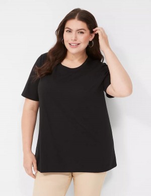 Women Lane Bryant Perfect Sleeve Crew-Neck Tee T Shirts Black | WQD3979BZ