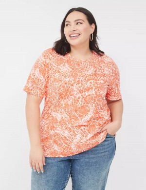 Women Lane Bryant Perfect Sleeve Crew-Neck Tee T Shirts Orange White | CFB7251ER