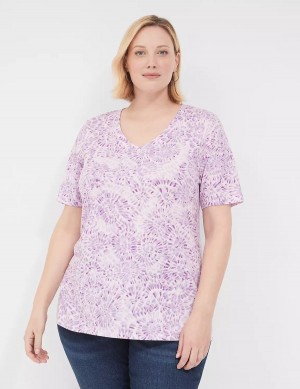 Women Lane Bryant Perfect Sleeve V-Neck Tee T Shirts Purple | MIK678IL