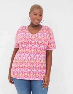 Women Lane Bryant Perfect Sleeve V-Neck Tee T Shirts Pink | ANY12100VV