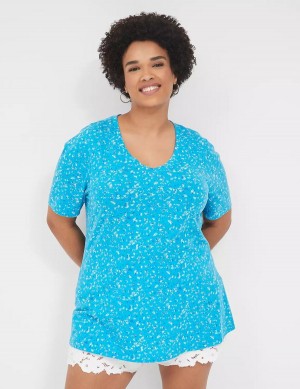 Women Lane Bryant Perfect Sleeve V-Neck Tee T Shirts Blue | HRT3234QW