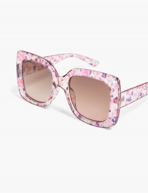 Women Lane Bryant Pink Floral Oversized Square Sunglasses Pink Multicolor | AVN7370GJ