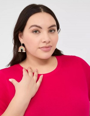 Women Lane Bryant Pride Pave Rainbow Drop Earrings Gold | NJA9131GY