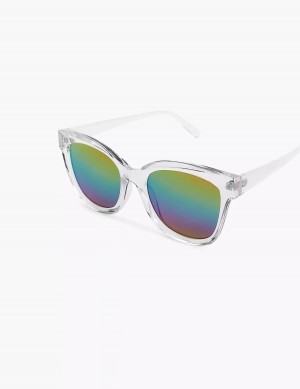 Women Lane Bryant Pride Rainbow Mirrored Lens Cateye Sunglasses White Multicolor | KCN141YQ