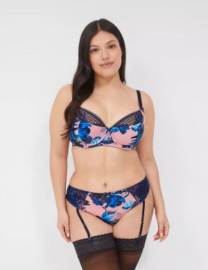 Women Lane Bryant Printed Garter Thong Panty Pink Blue Multicolor | VQM4913TB