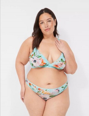 Women Lane Bryant Printed Lace-Trim Tanga Briefs Turquoise | DUX7644VO