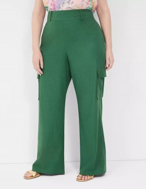 Women Lane Bryant Pull-On Linen Straight Leg Cargo Pants Deep Green | FTK5720KS