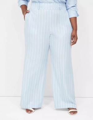 Women Lane Bryant Pull-On Straight Leg Pants Light Blue Stripes | PJV2654SM