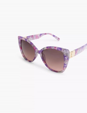 Women Lane Bryant Purple Marble Cateye Sunglasses Purple Multicolor | ZUD8398VV