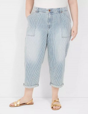 Women Lane Bryant Railroad Stripe Boyfriend Fit Capri Jeans Light Blue | JDC3374QO