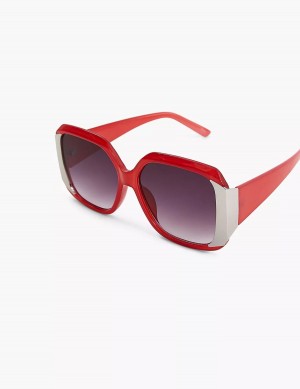 Women Lane Bryant Red With Silvertone Square Sunglasses Red | UNA7287GN