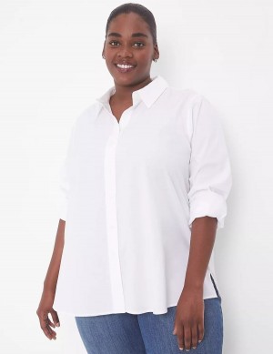 Women Lane Bryant Relaxed Button-Front Boyfriend Shirts White | BDN7052DA