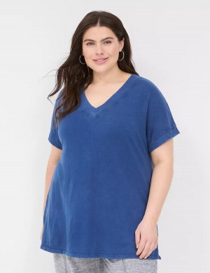 Women Lane Bryant Relaxed Easy V-Neck Tunic T Shirts Dark Blue | IFH6037FT