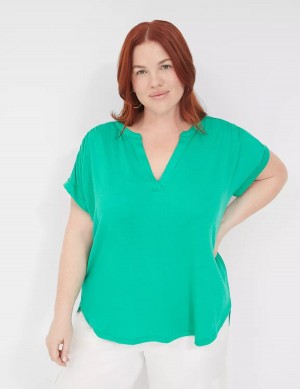 Women Lane Bryant Relaxed Gauze Notch-Neck Shirts Turquoise | BXS7585YP