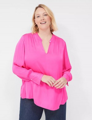 Women Lane Bryant Relaxed Satin Collar Blouse Pink | VSL5952ZU