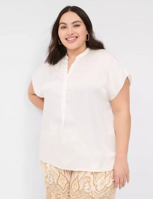 Women Lane Bryant Relaxed Split-Neck Popover Blouse White Rose | VZM8748QD