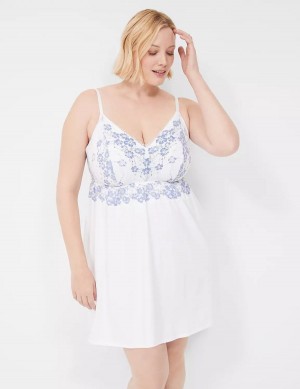 Women Lane Bryant Romance Lace Chemise Dress White | BOV2044MV