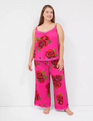 Women Lane Bryant Ruched Cami & Pant PJ Set Pajamas Rose Fuchsia | VHW1135MB