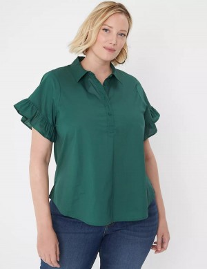 Women Lane Bryant Ruffle-Sleeve Button-Down Top T Shirts Green | SMX342BD