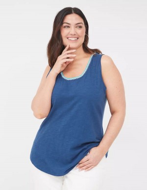 Women Lane Bryant Scoop-Neck Crochet-Trim Tank Top Dark Blue | FEJ3124OB