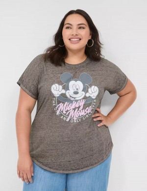 Women Lane Bryant Scoop-Neck Mickey Graphic Tee T Shirts Grey | NJZ258AR