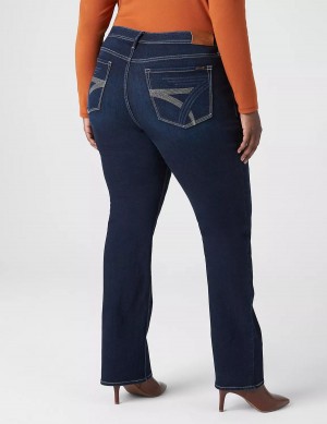 Women Lane Bryant Seven7 Boot With Back Pocket Embroidery Jeans Dark Blue | BCT4367TX