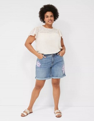 Women Lane Bryant Seven7 Weekender Jean With Painted Details Shorts Dark Blue | ARW3198CG