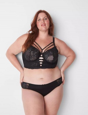 Women Lane Bryant Sheer Lace Unlined Longline Balconette Bra Black | PVU4791LY