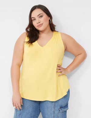 Women Lane Bryant Shirred-Shoulder V-Neck Tank Top Yellow | XFU4492FY