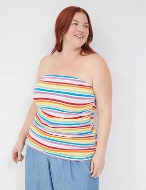 Women Lane Bryant Side-Ruched Tube Top With Shelf-Bra Tank Top Multicolor Stripes | RWY3976MO