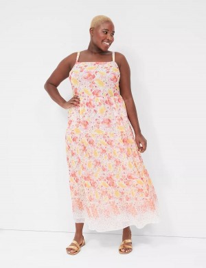 Women Lane Bryant Sleeveless Tiered Maxi Dress Yellow Pink | DWE5536MO