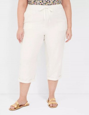 Women Lane Bryant Slub Pull-On Crop Pants White Rose | YYU9398TG