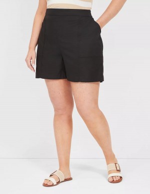 Women Lane Bryant Slub Pull-On Shorts Black | GNG9057YP