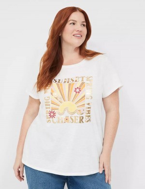 Women Lane Bryant Sunset Chaser Graphic Tee T Shirts White Rose | MAP2676IZ