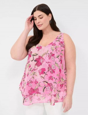 Women Lane Bryant Swing Double-Layer Chiffon Tank Top Pink Rose | DQF7683MN