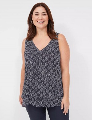 Women Lane Bryant Swing Double-Layer Chiffon Tank Top Navy | ELE6240NH