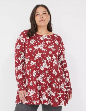 Women Lane Bryant Swing Long-Sleeve Crew-Neck Tee T Shirts Red White | TSC1590AK