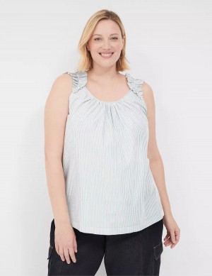 Women Lane Bryant Swing Lurex Stripe Ruffle-Sleeve Tank Top White Stripes | JXZ9661BY