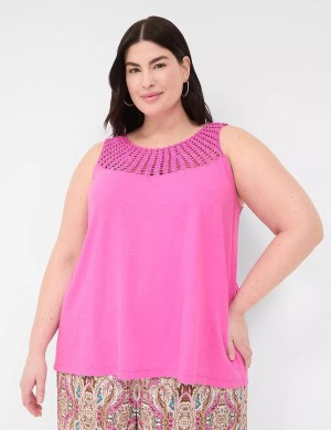 Women Lane Bryant Swing Sleeveless Crochet-Neck Top Tank Top Pink | OXD6078HW